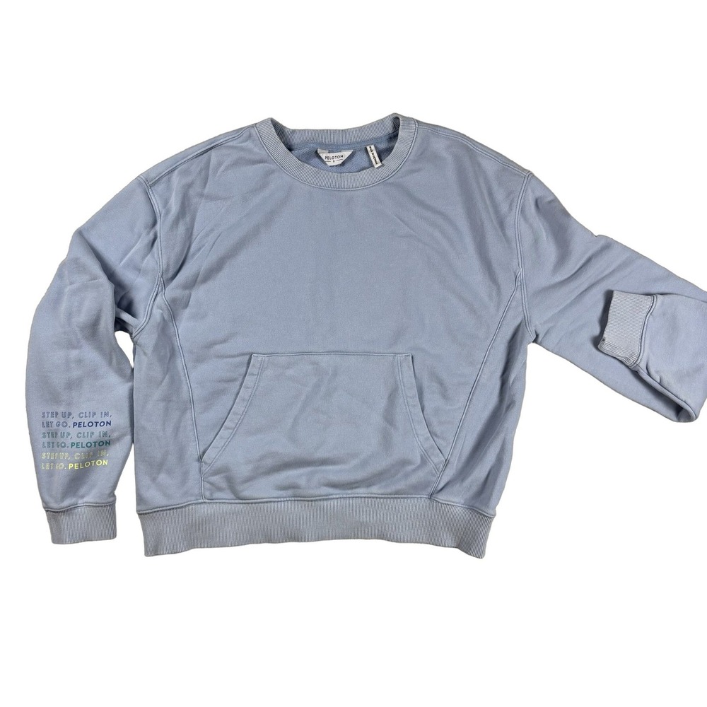 PELOTON Women's Blue Pullover Sweatshirt Long Sleeve Logo Pockets Size S